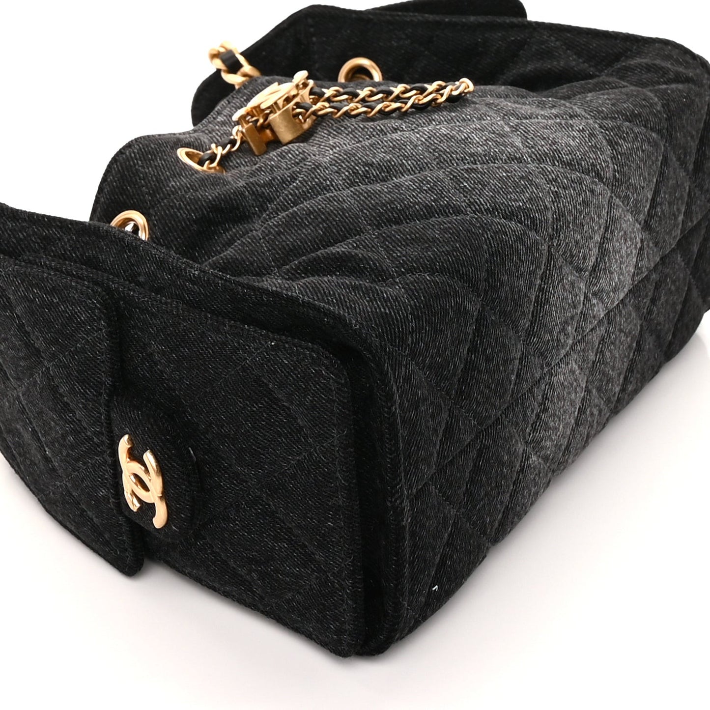 Washed Denim Quilted Mini  25 Handbag  Black