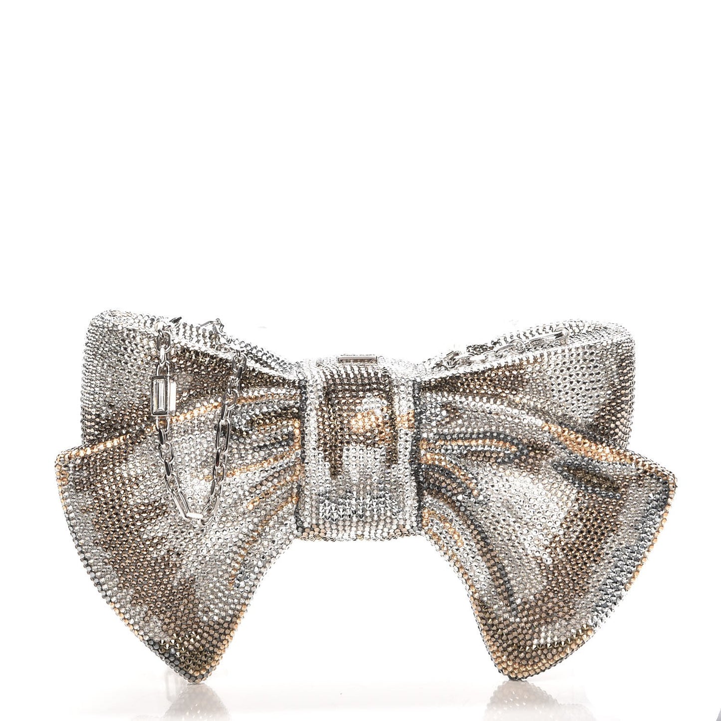 Crystal Bow Minaudiere Clutch Silver