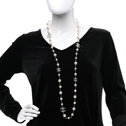 Chanel Crystal Pearl CC Long Necklace Silver 2 of 6