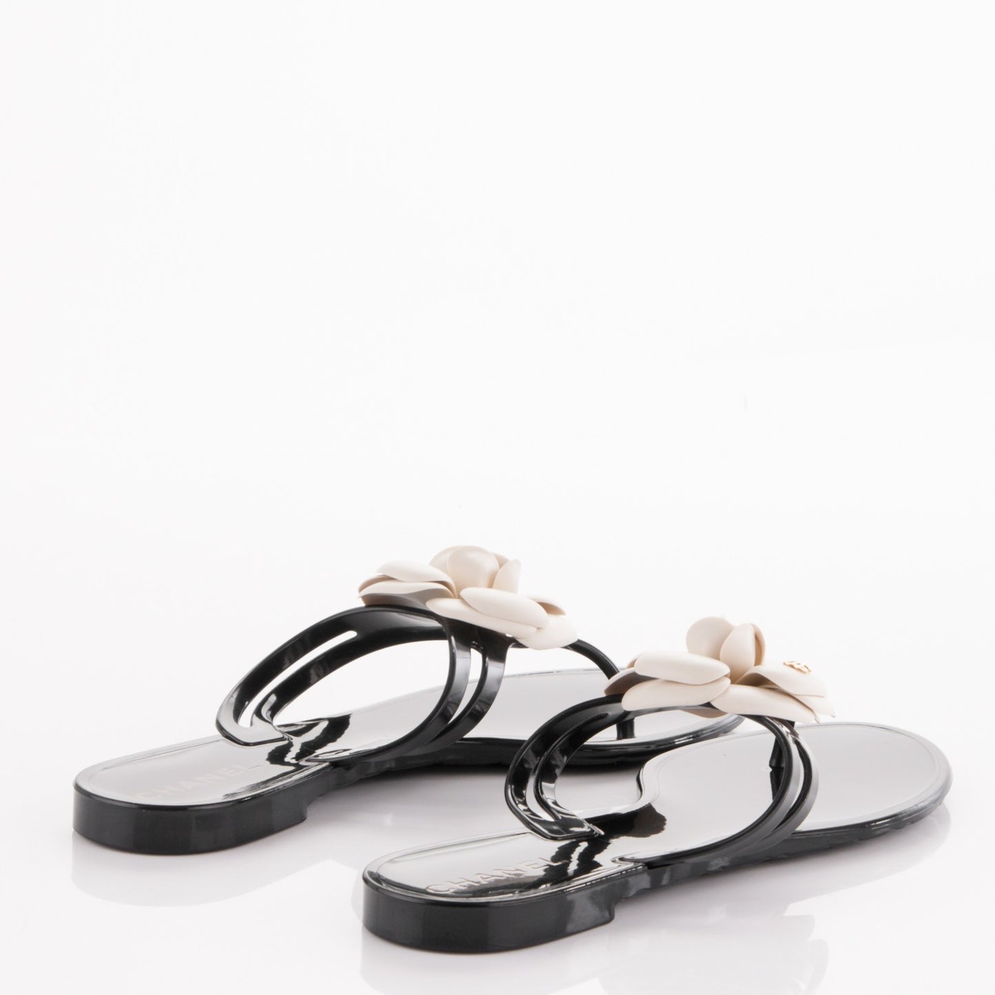 Jelly Camellia Thong Sandals 38 Black Ivory