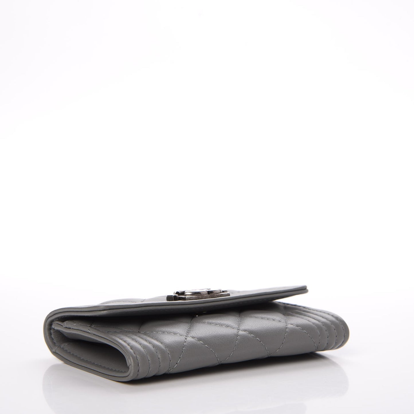 Calfskin Quilted Boy Card Holder Wallet Grey