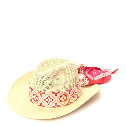 Louis Vuitton Raffia Tiles By The Pool Panama Fedora S Natural Coral 4 of 9