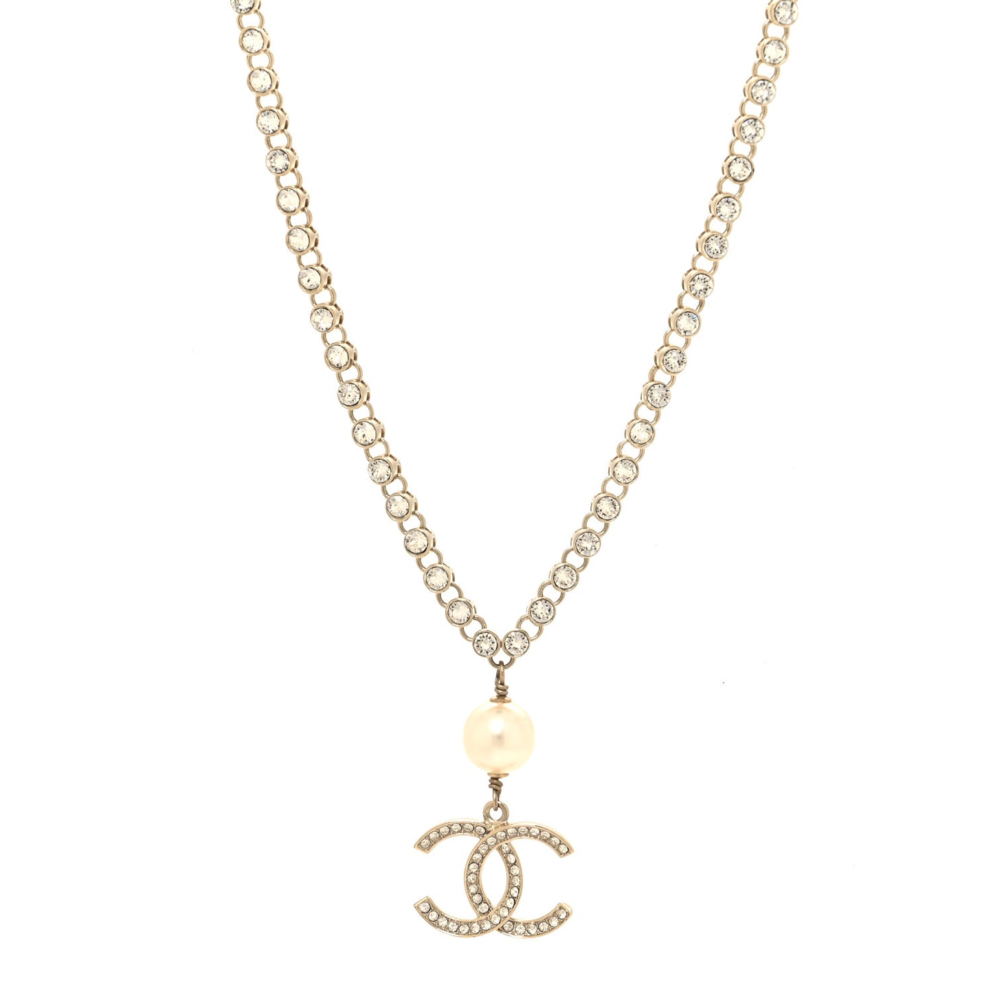Pearl Crystal CC Pendant Necklace Gold