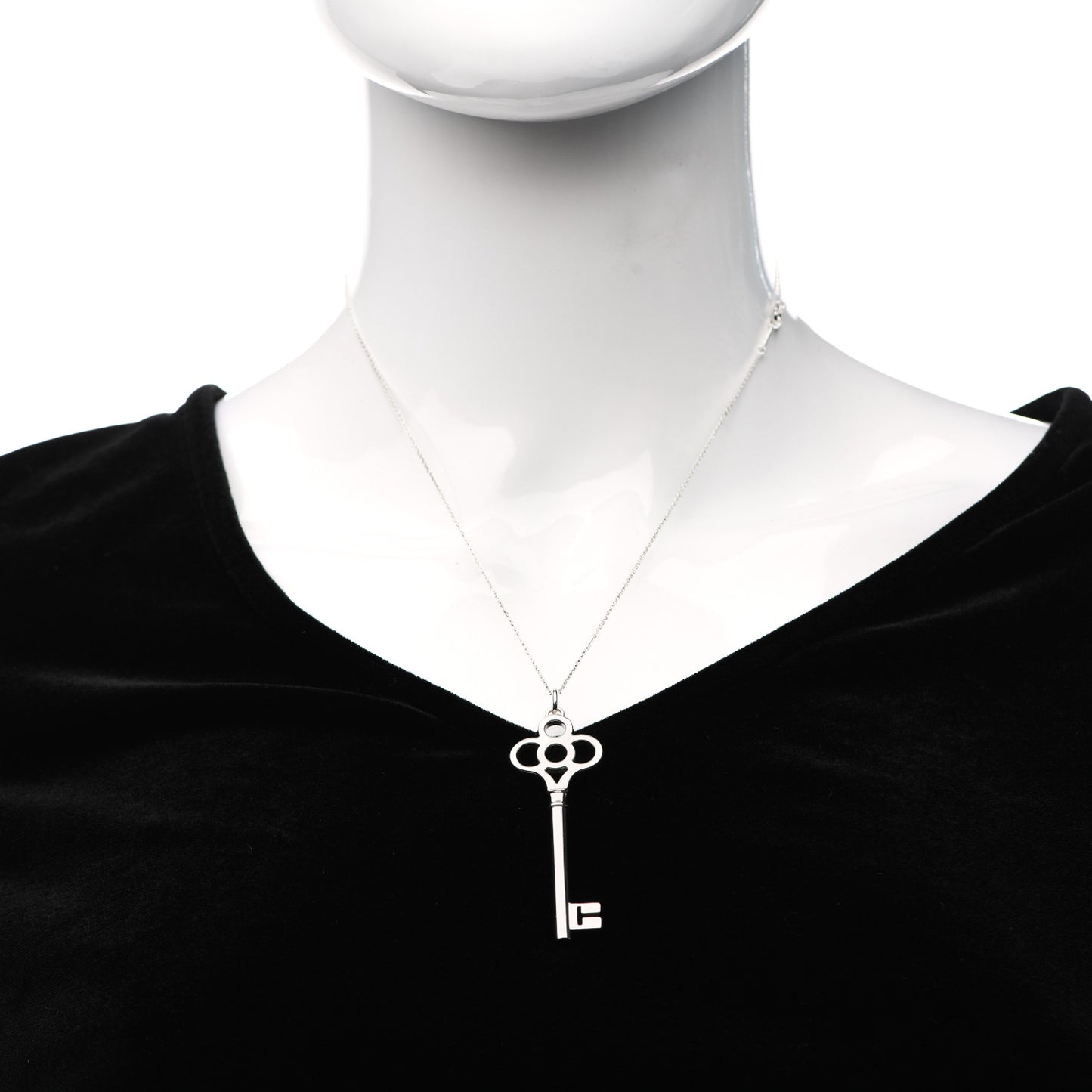 Sterling Silver Large Crown Key Pendant Necklace