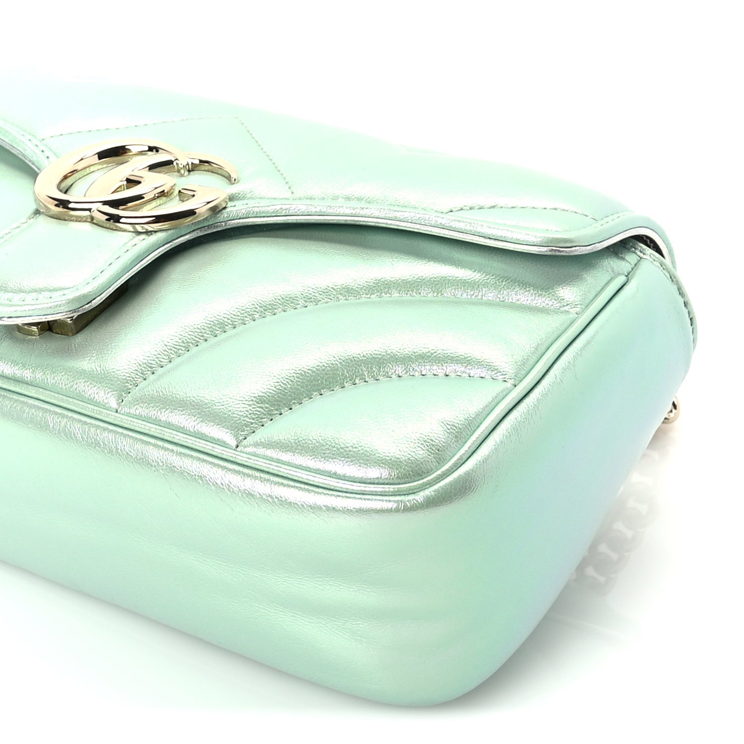 Gucci Iridescent Nappa Chevron Matelasse Small GG Marmont Shoulder Bag Iridescent Salvy Green 9 of 9