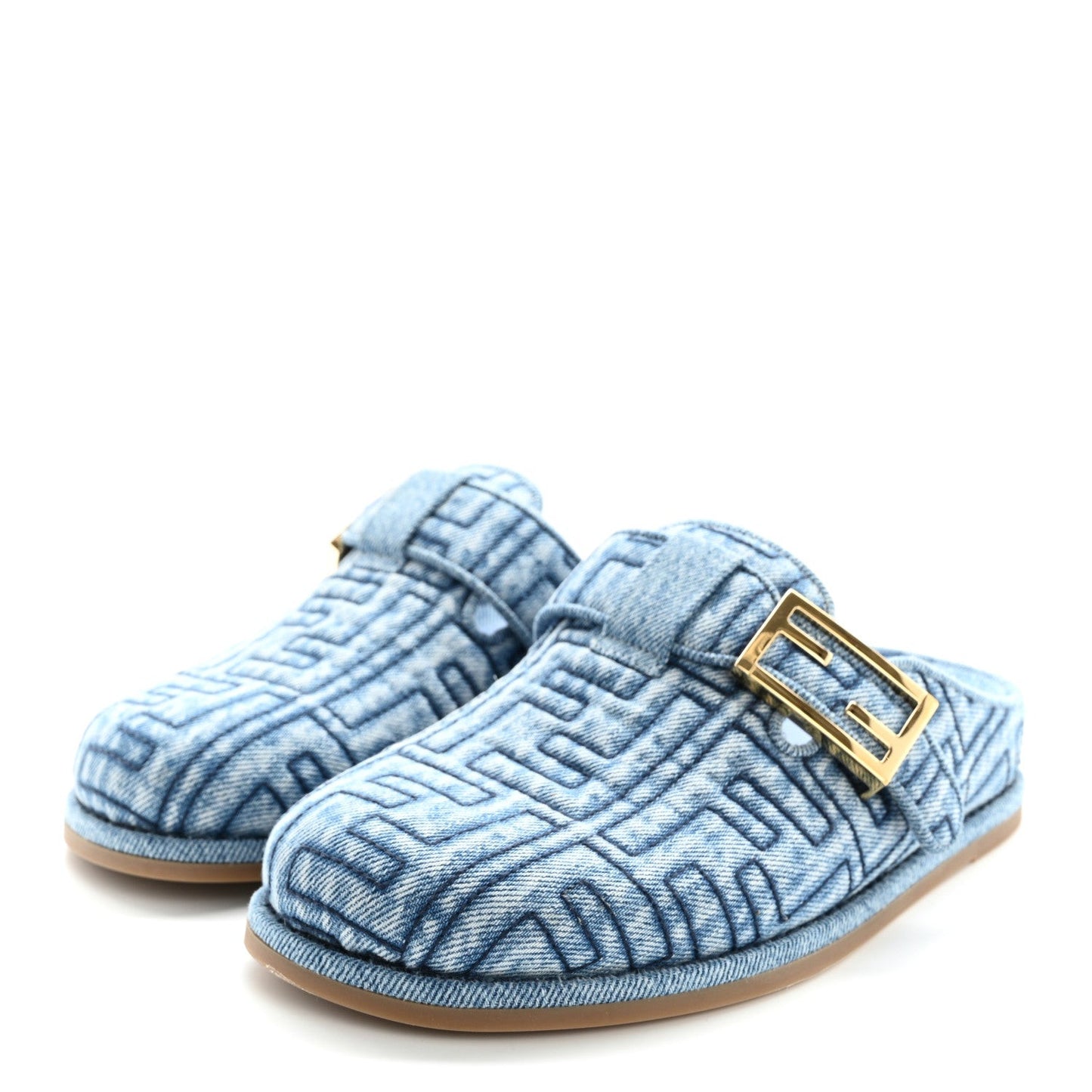 Denim Jacquard FF Womens Feel Buckled Mules 35 Blue