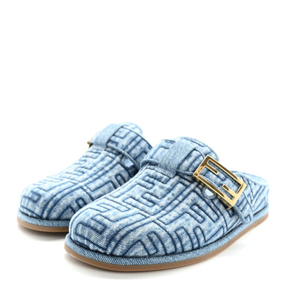 Fendi Denim Jacquard FF Womens Feel Buckled Mules 35 Blue 4 of 7