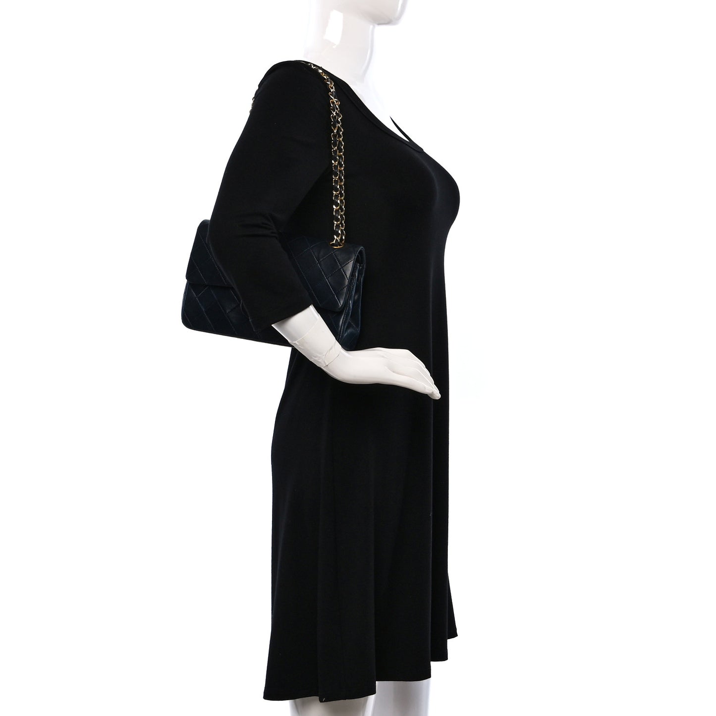 Lambskin Quilted Small Double Flap Navy