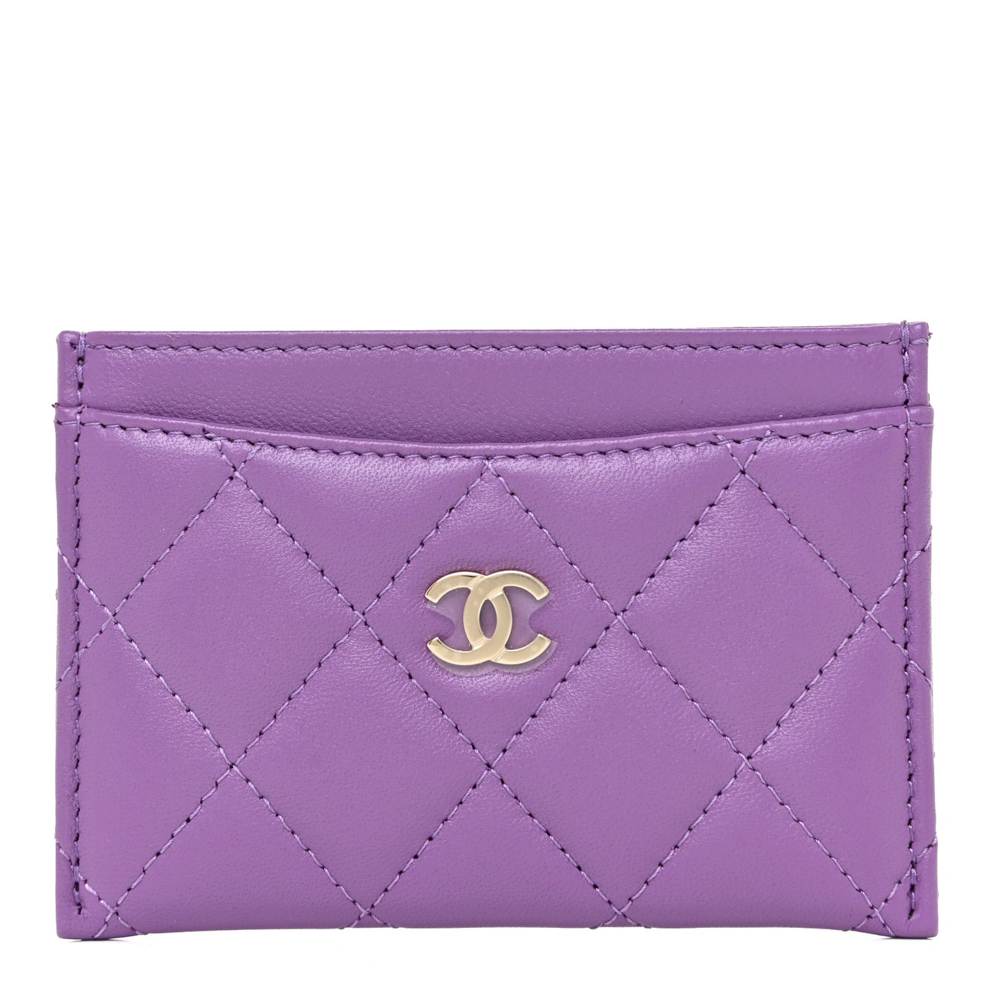 Lambskin Quilted Card Holder Purple