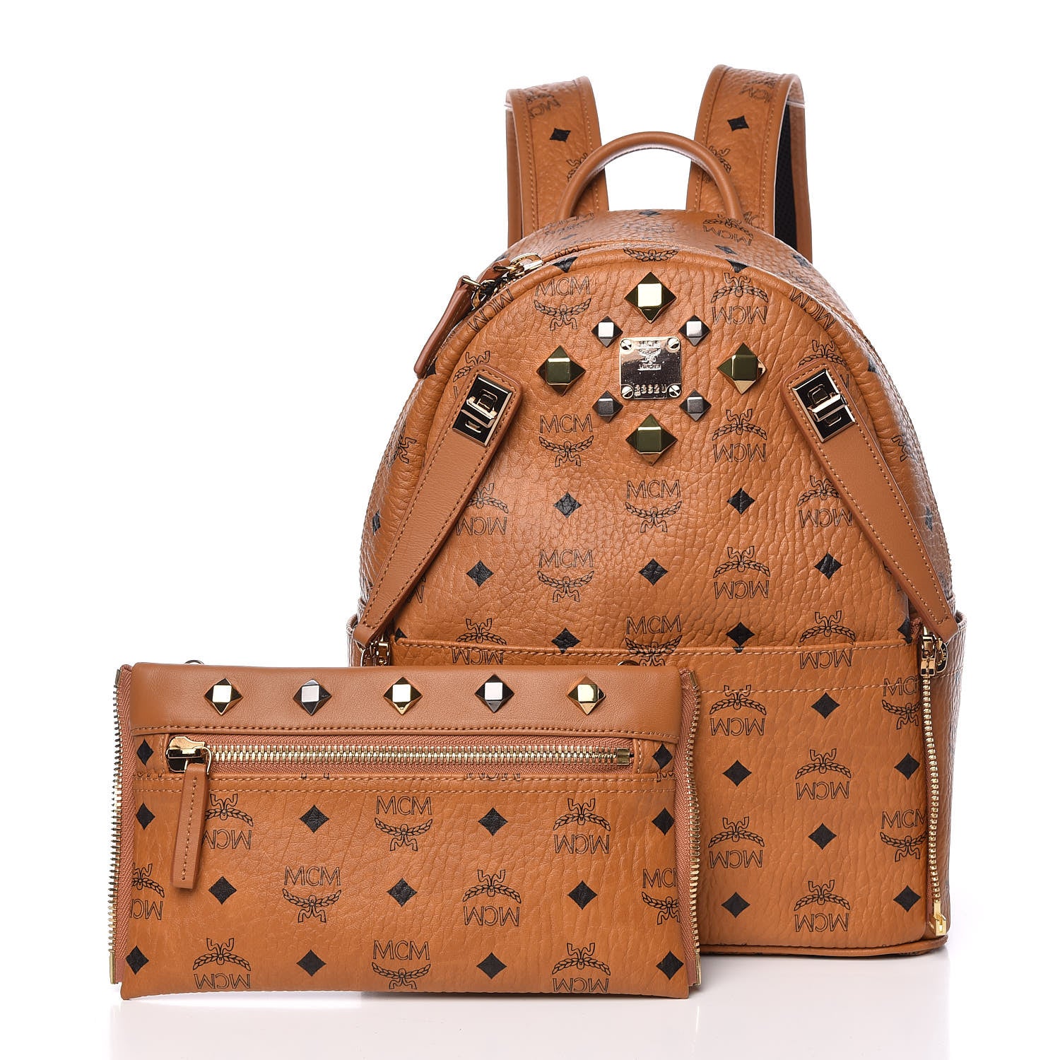 MCM Visetos Studded Small Dual Stark Backpack Cognac 3 of 12