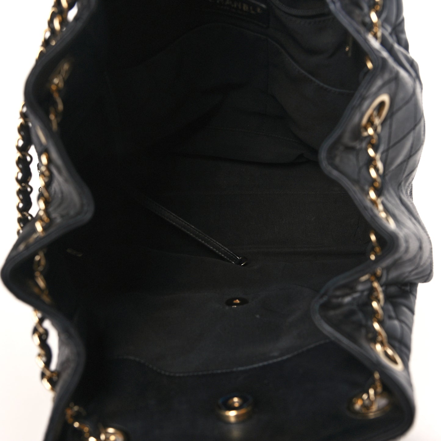 Lambskin Quilted Large Drawstring Bag Black
