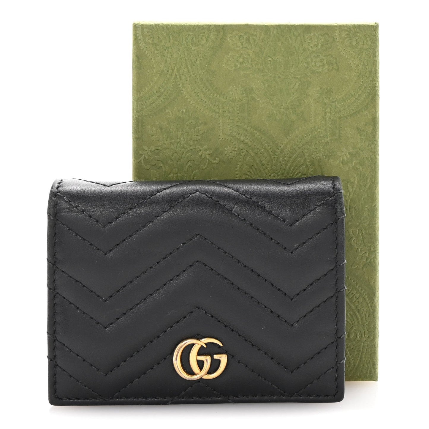 Calfskin Matelasse GG Marmont Card Case Wallet Black
