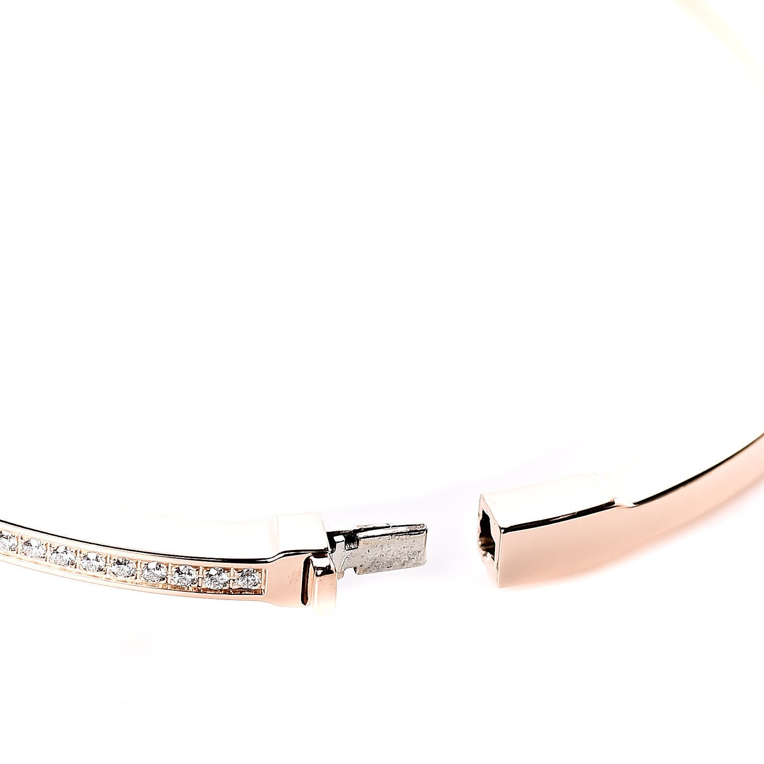 Tiffany 18K Rose Gold Diamond T Two Hinged Bangle Bracelet 5 of 5