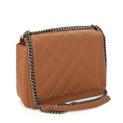 Chanel Washed Caviar Quilted Small Square Turn Around Ligne Flap Camel 2 of 9