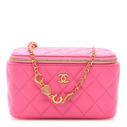 Chanel Lambskin Enamel Quilted Small Coco Hearts Vanity Case With Chain Pink 1 of 10