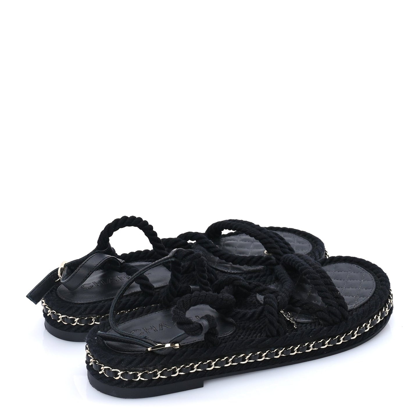 Lambskin Cord Chain CC Sandals 40 Black