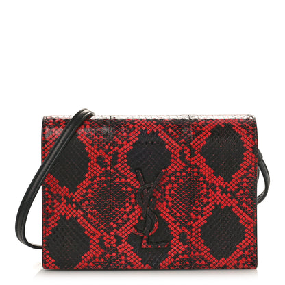 Saint Laurent Snakeskin Monogram Toy Kate Strap Wallet Black Red 1 of 12