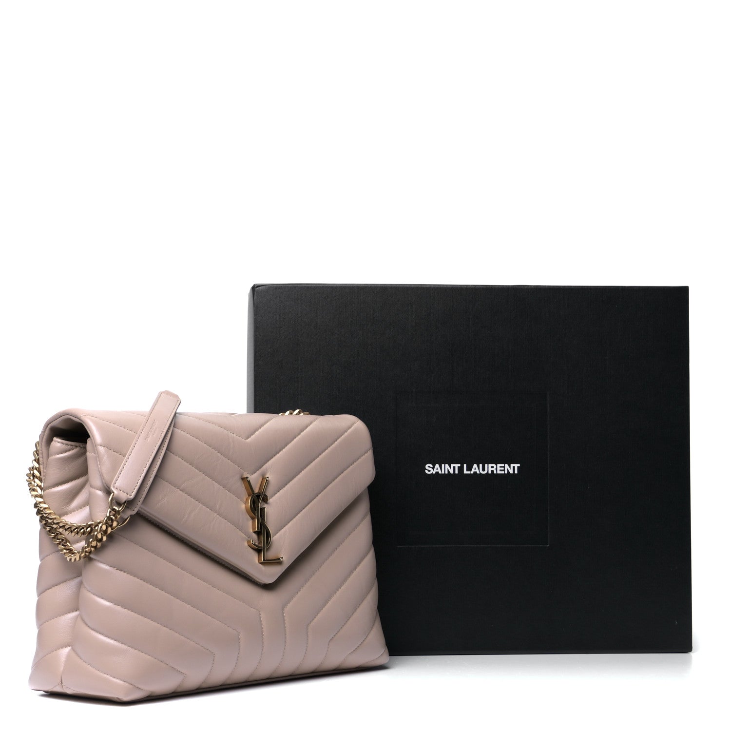 Saint Laurent Calfskin Y Quilted Monogram Medium Loulou Chain Satchel Dark Beige 6 of 6