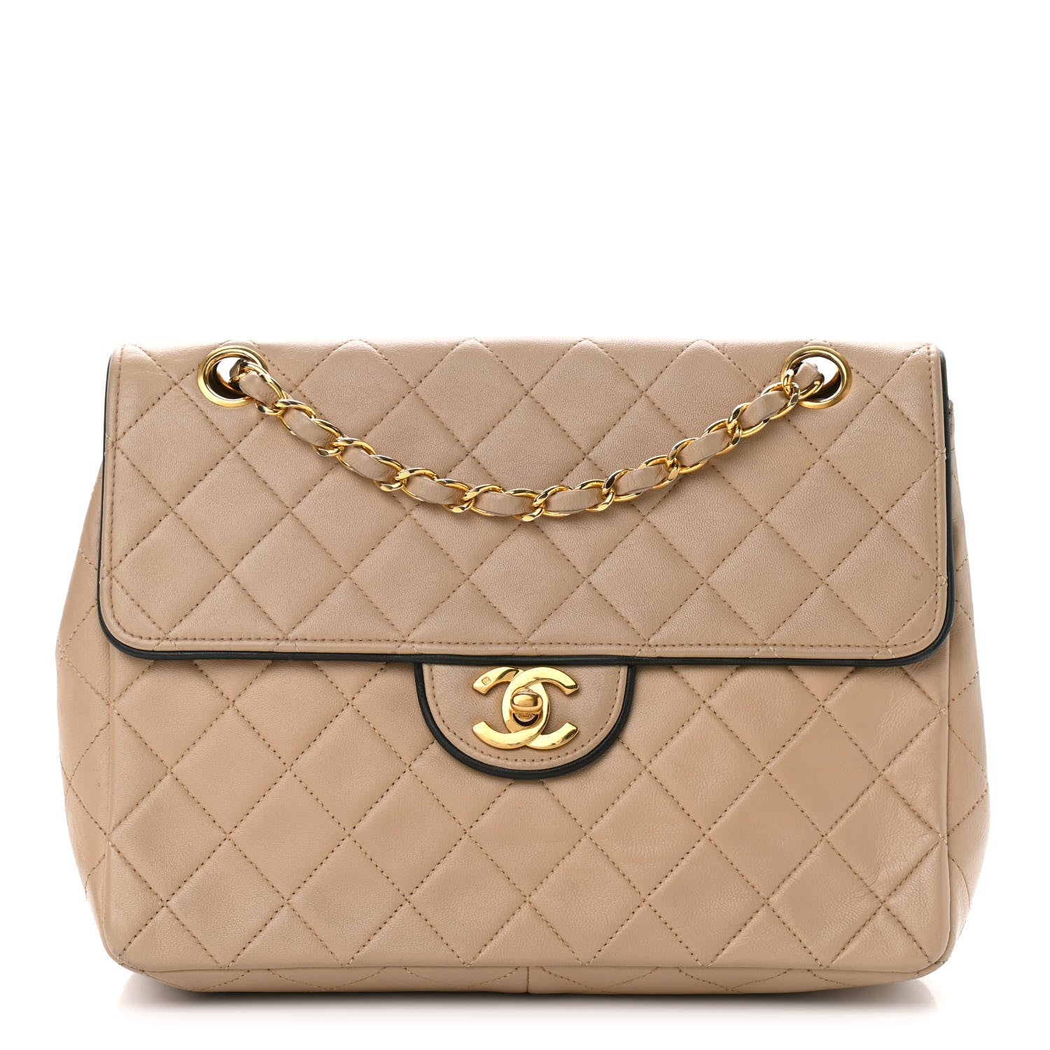 Chanel Lambskin Quilted Medium Single Flap Beige Black 1 of 10