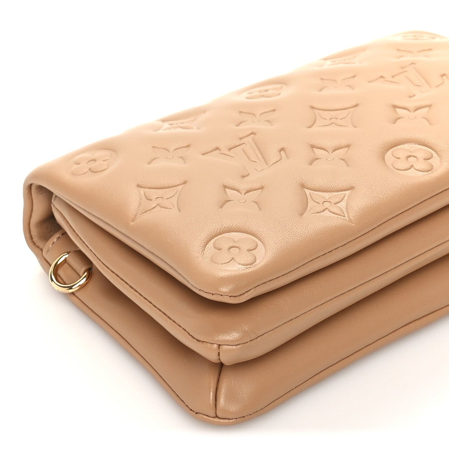 Lambskin Embossed Monogram Pochette Coussin Camel