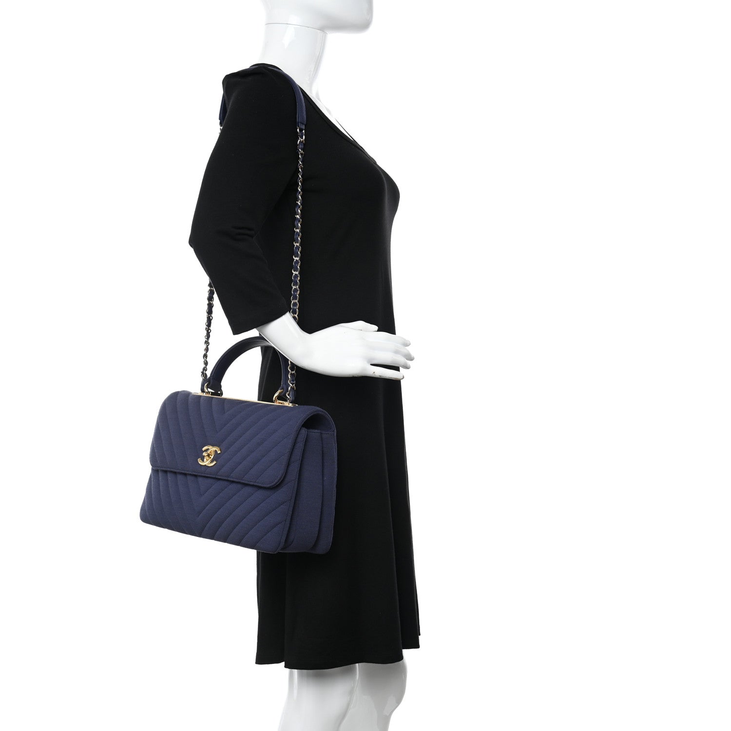 Chanel Jersey Chevron Quilted Medium Trendy CC Dual Handle Flap Bag Navy 2 of 10