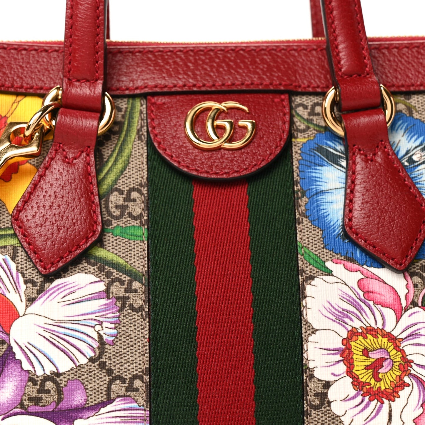 GG Supreme Monogram Flora Web Small Ophidia Tote Bag Red