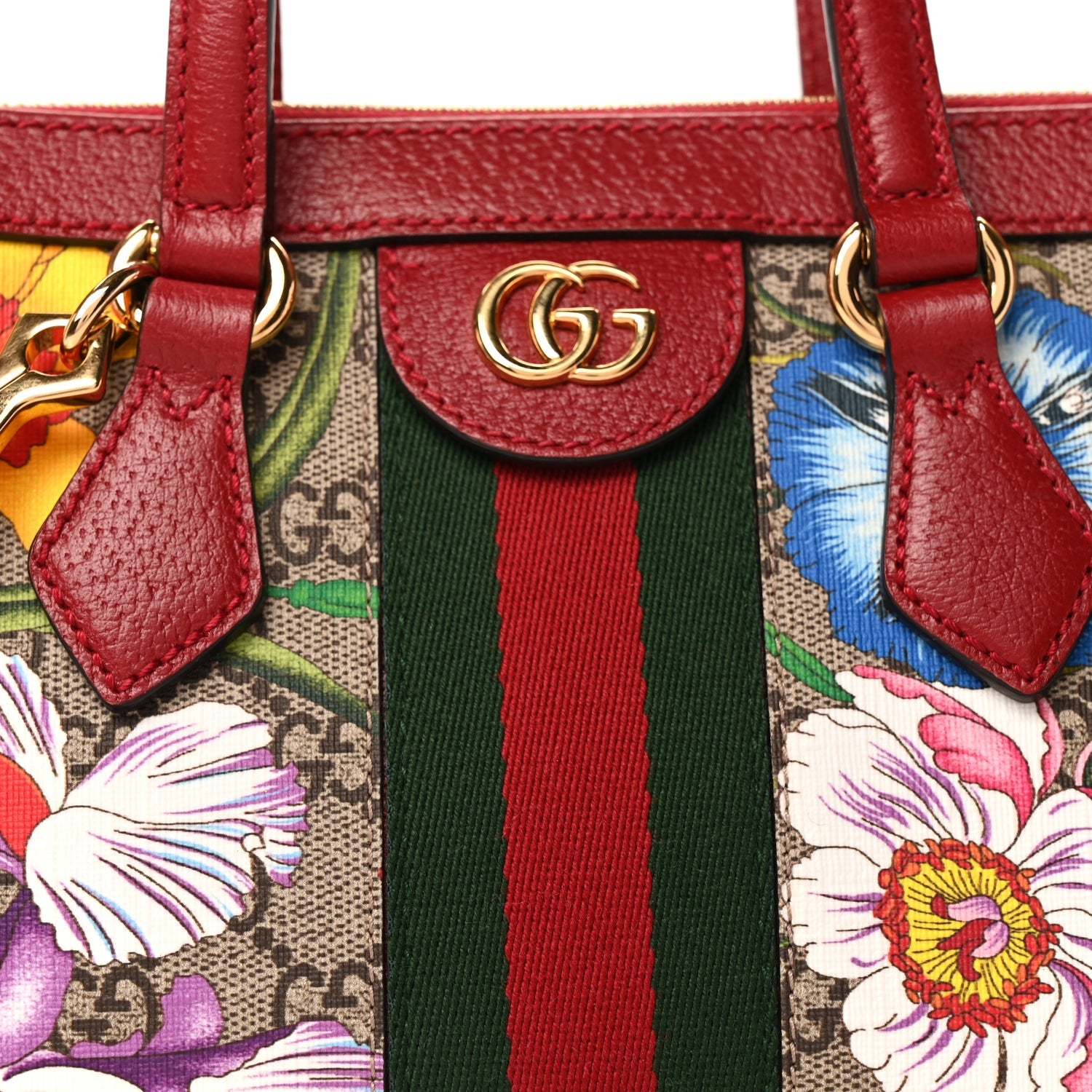 Gucci GG Supreme Monogram Flora Web Small Ophidia Tote Bag Red 6 of 8