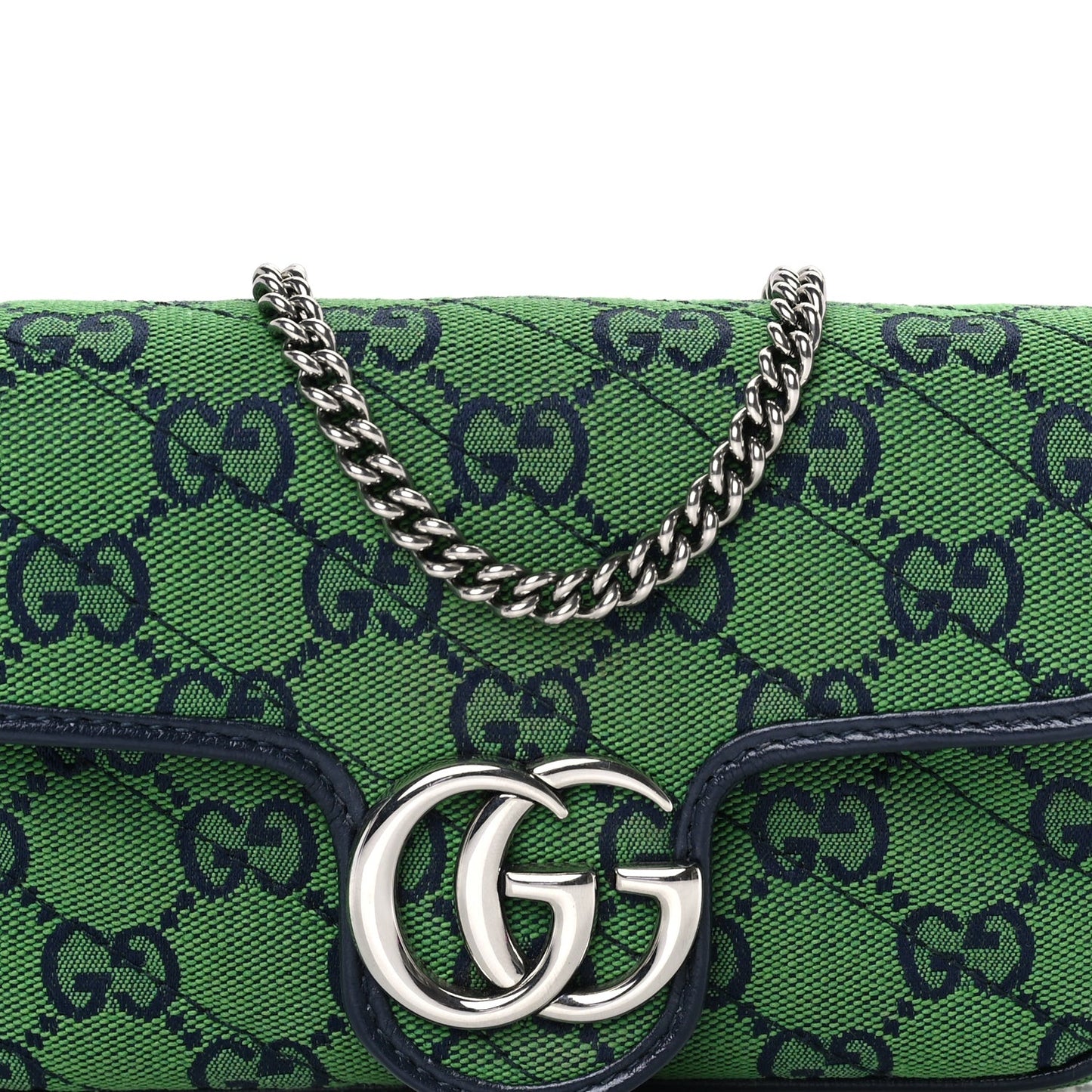 Monogram Multicolor Matelasse Diagonal Super Mini GG Marmont Shoulder Bag Green Blue