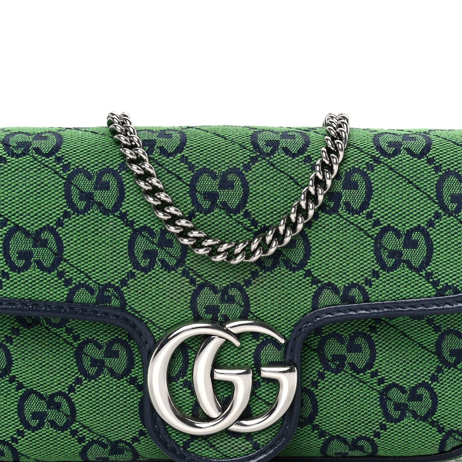 Gucci Monogram Multicolor Matelasse Diagonal Super Mini GG Marmont Shoulder Bag Green Blue 6 of 7