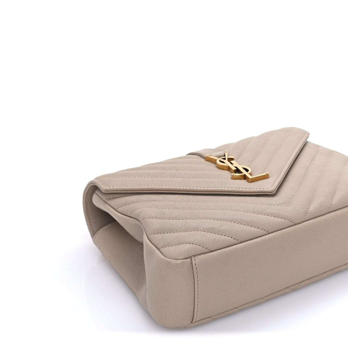 Sheepskin Matelasse Chevron Monogram Medium College Bag  Dark Beige