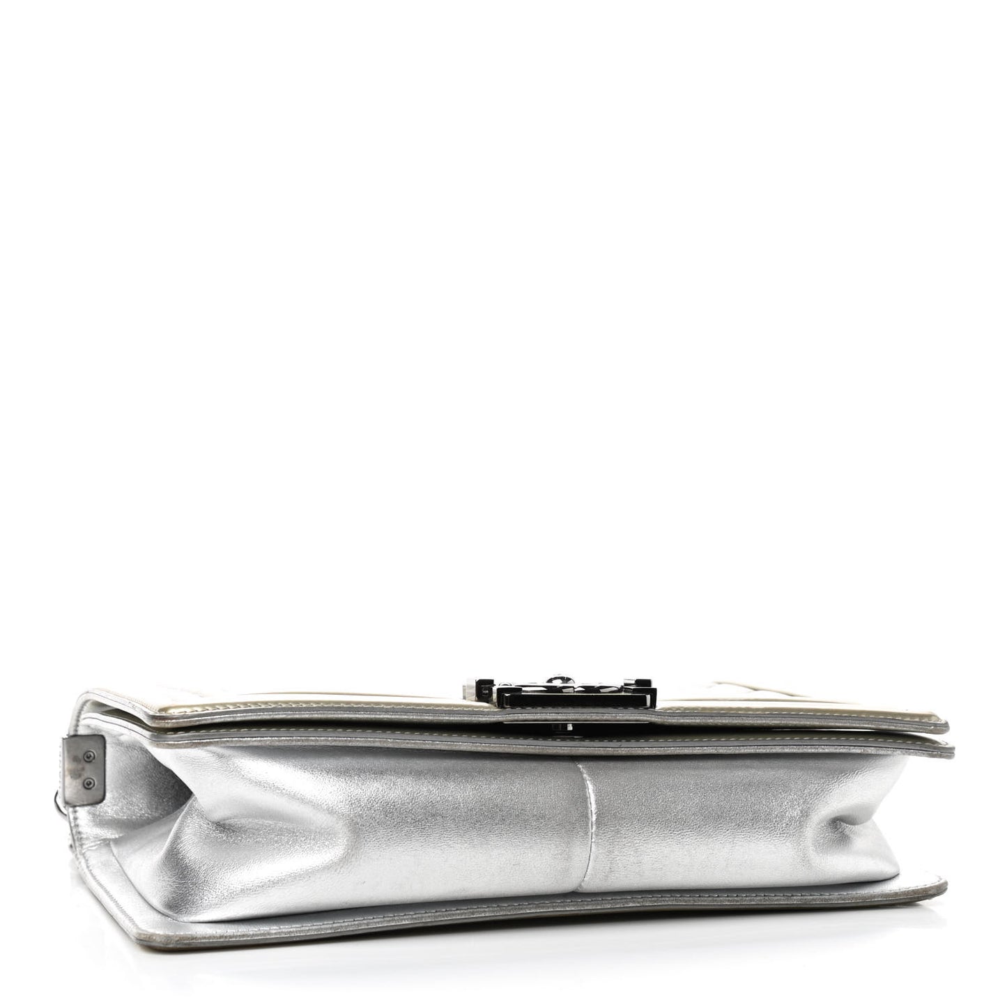 Metallic Patent Calfskin Quilted Medium Boy Flap Silver