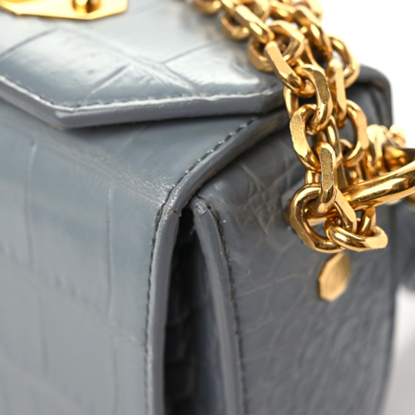 Calfskin Crocodile Embossed Box Shoulder Bag 16 Grey