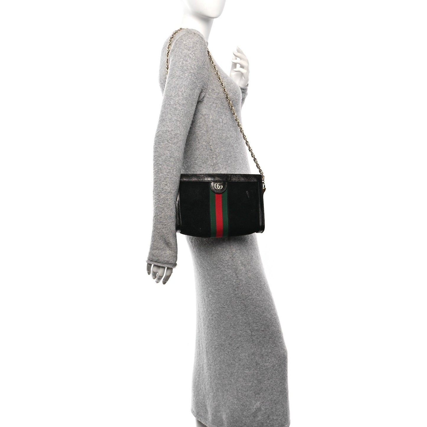 Suede Patent GG Web Small Ophidia Chain Shoulder Bag Black