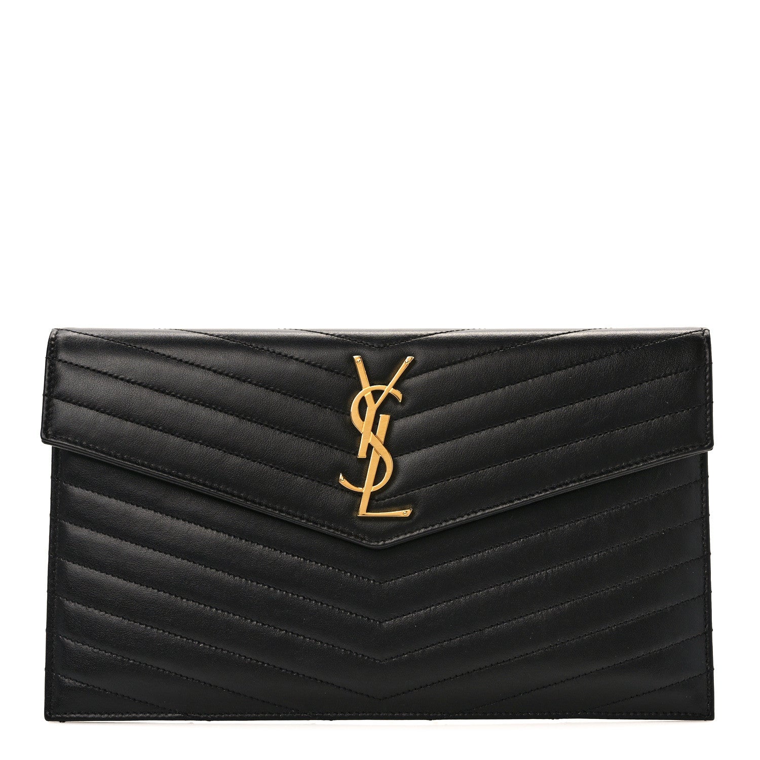 Saint Laurent Calfskin Matelasse Chevron Monogram Uptown Clutch Black 1 of 9