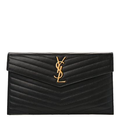 Saint Laurent Calfskin Matelasse Chevron Monogram Uptown Clutch Black 1 of 9