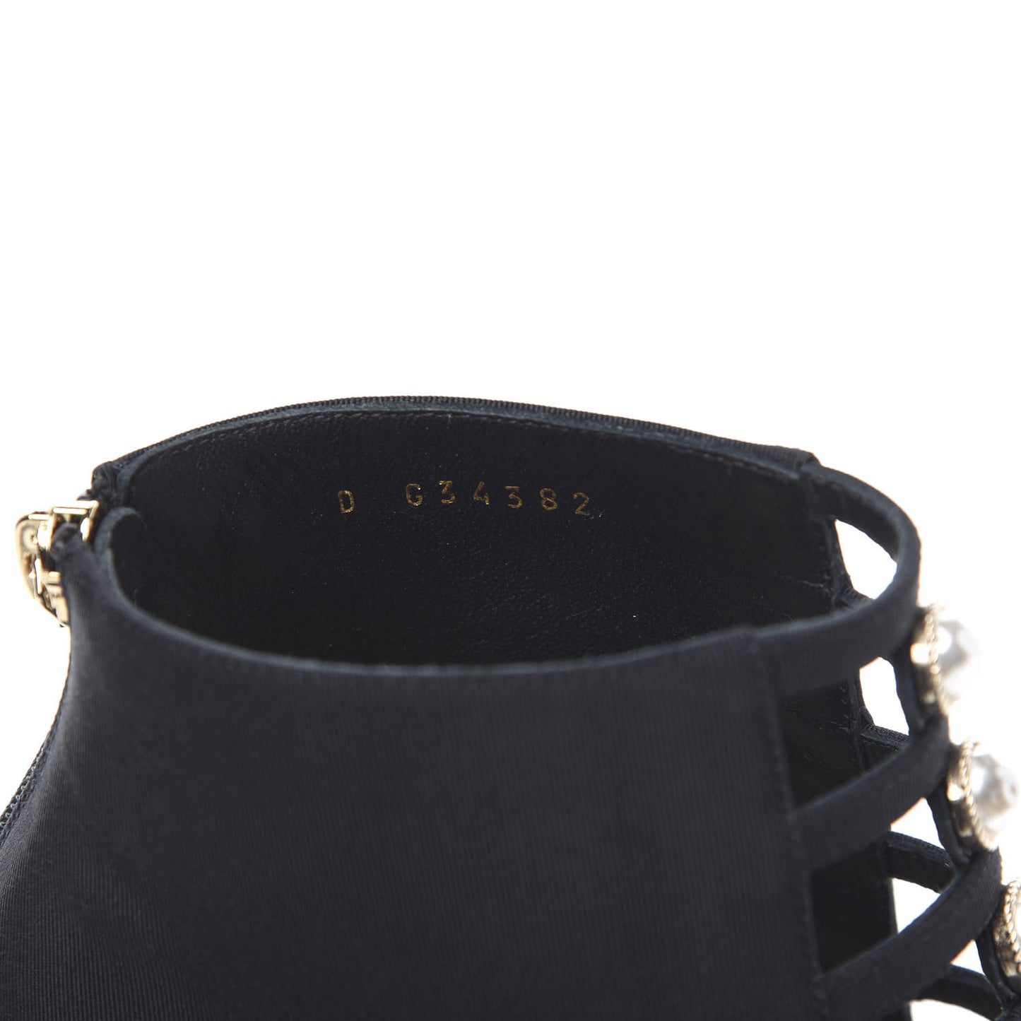 Grosgrain Pearl Open Toe Caged Ankle Boots 38 Black