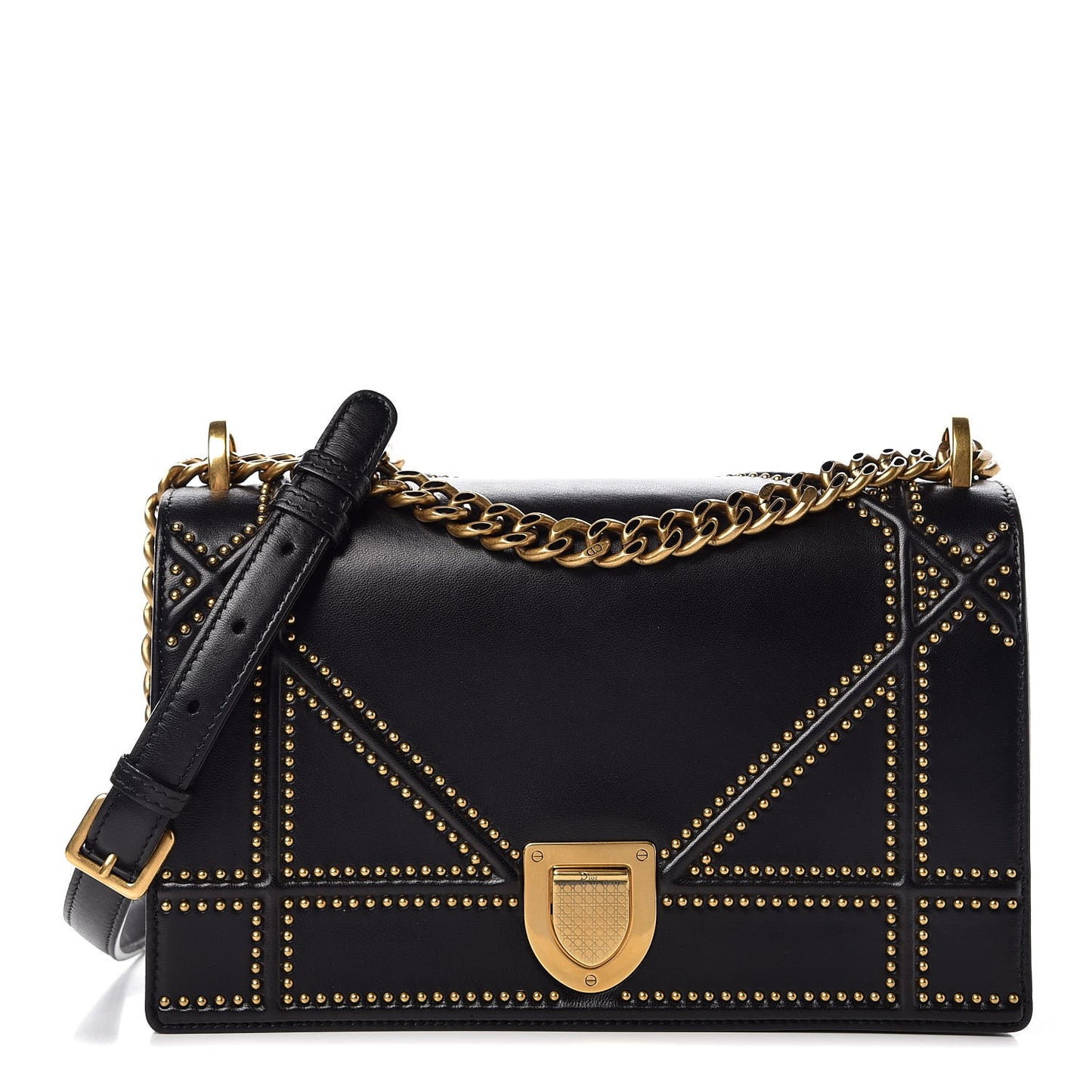 Lambskin Studded Medium Diorama Flap Bag Black
