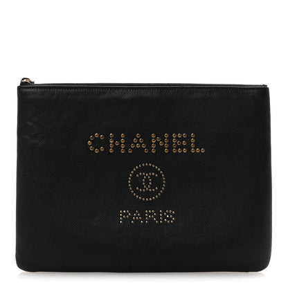 Chanel Caviar Studded Medium Deauville Pouch Black 1 of 7