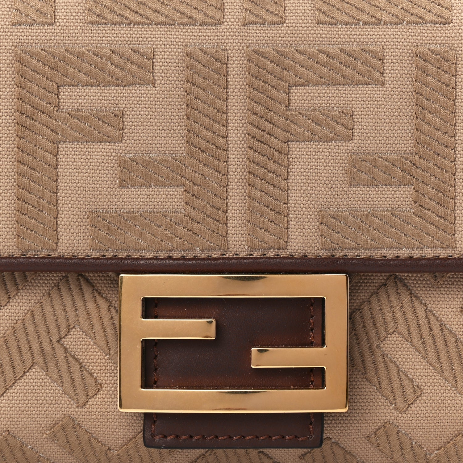 Fendi Sardinian Jacquard Vitello King FF 1974 Embroidered Baguette Sand Ghianda 6 of 9
