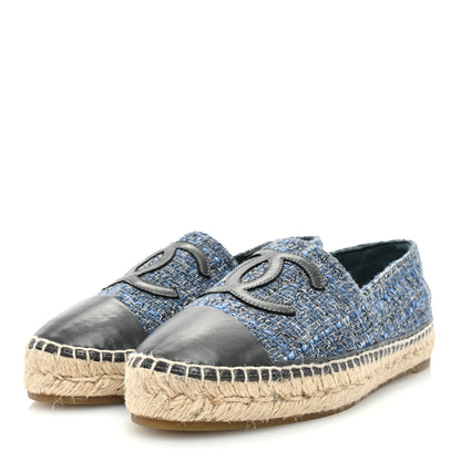 Chanel Tweed Lambskin CC Espadrilles 41 Blue Black 3 of 7