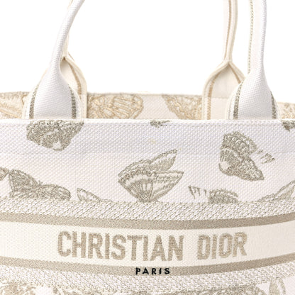 Christian Dior Canvas Embroidered Butterfly Brocart Hat Basket Bag White Gold 7 of 9