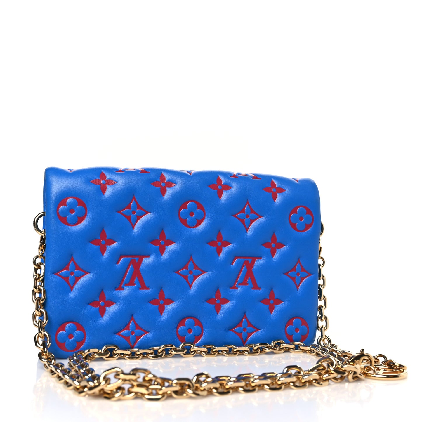 LOUIS VUITTON Lambskin Embossed Monogram Vuittamins Pochette Coussin Blue Red