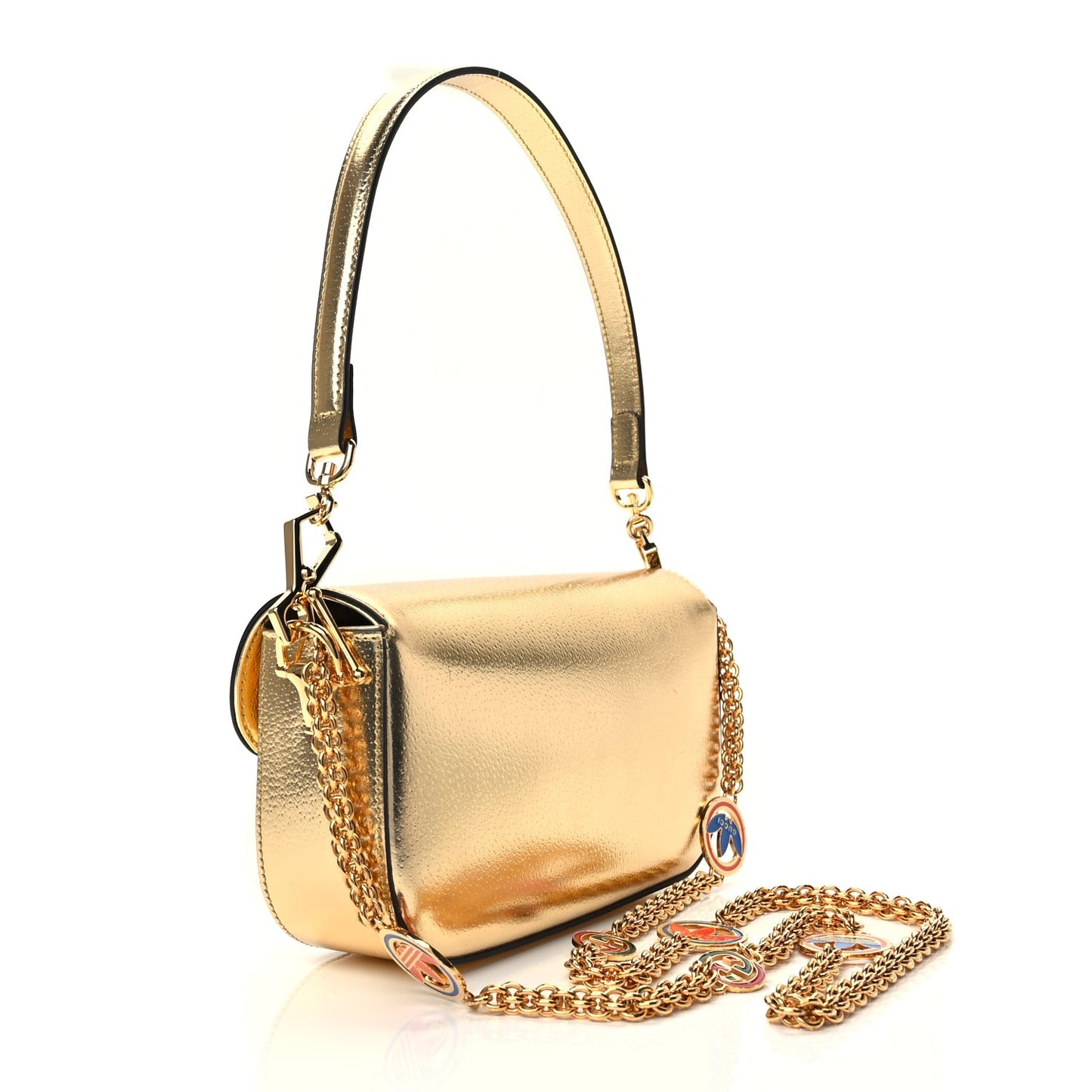X ADIDAS Textured Dollar Calfskin Web Trefoil Horsebit 1955 Shoulder Bag King Gold Black