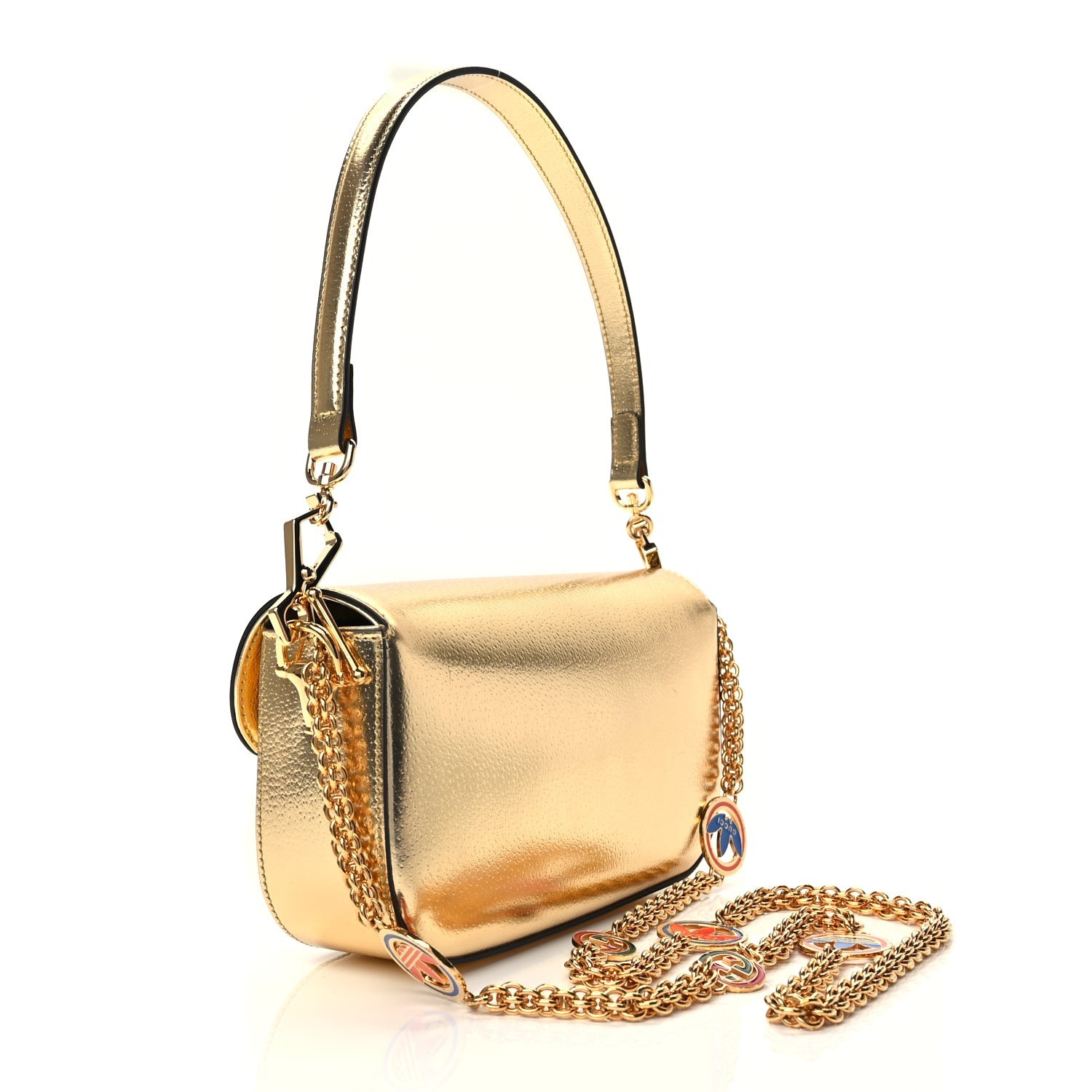 Gucci X ADIDAS Textured Dollar Calfskin Web Trefoil Horsebit 1955 Shoulder Bag King Gold Black 2 of 8