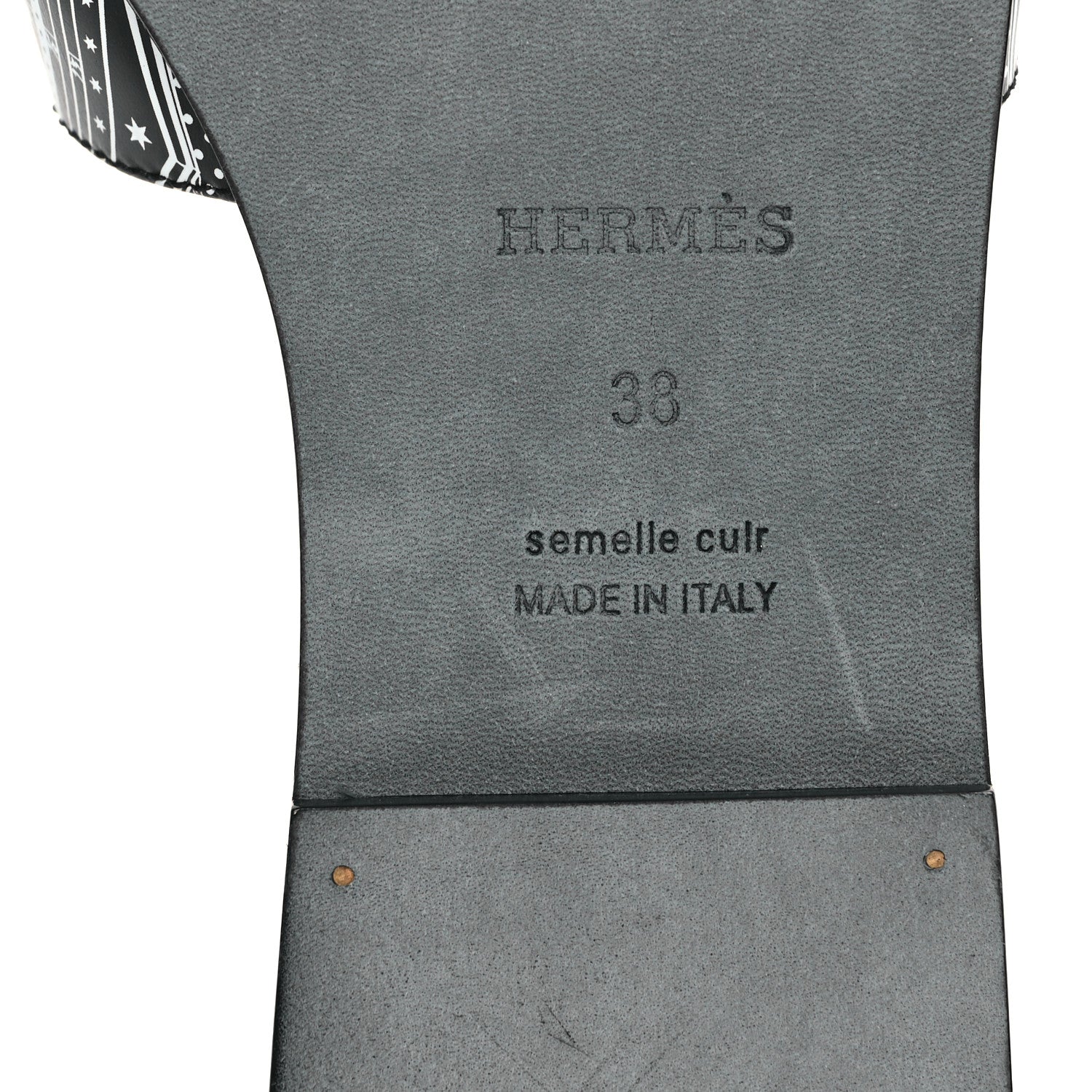 Hermes Calfskin Astrologie Bandana Oran Sandals 38 Black White 6 of 9