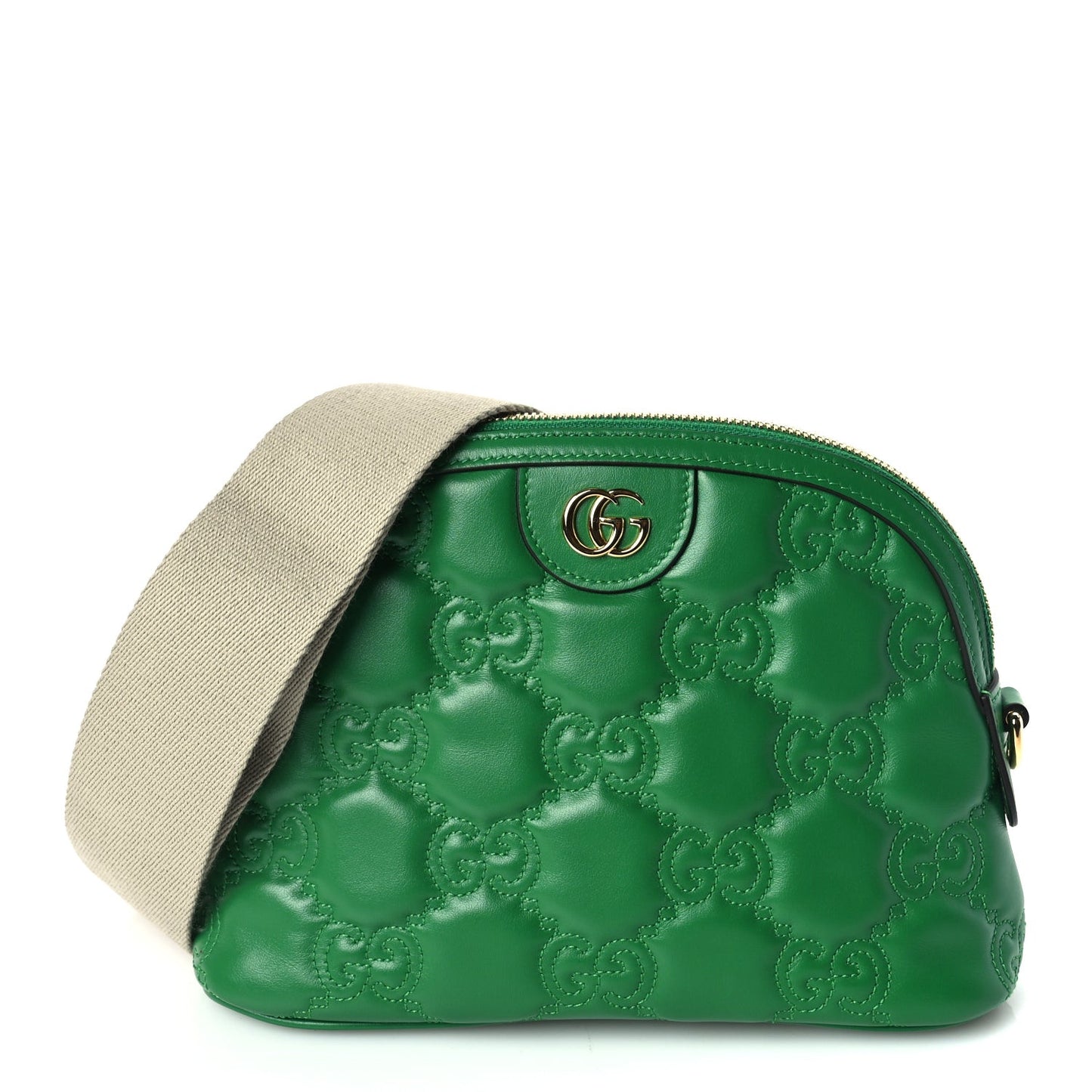 Calfskin GG Matelasse Small Dome Shoulder Bag Green Natural