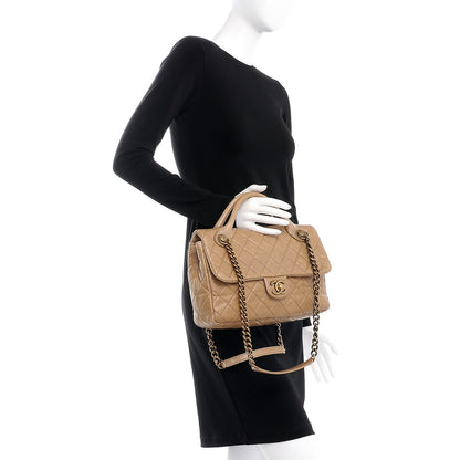 Chanel Glazed Calfskin Castle Rock Medium Flap Dark Beige 3 of 10