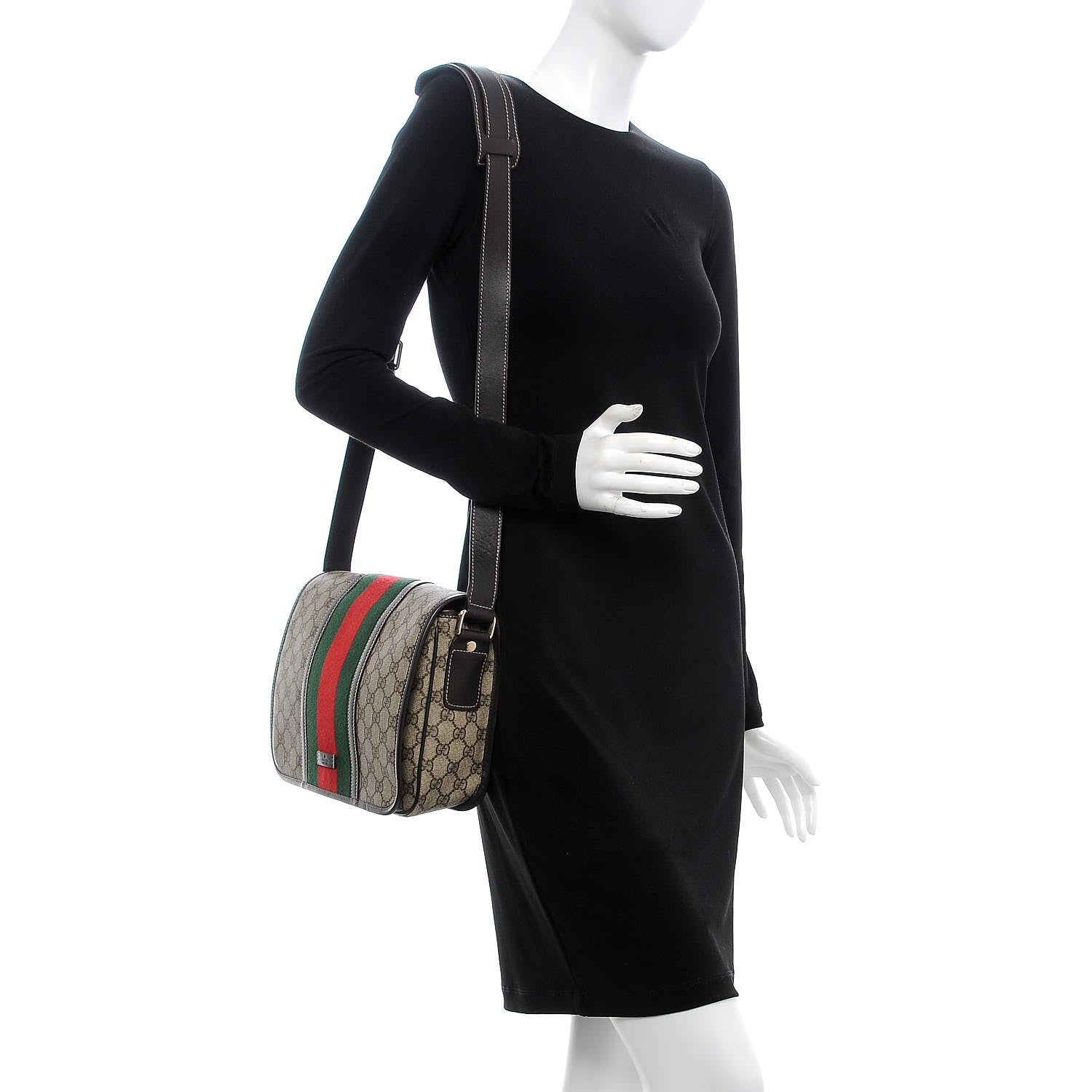 Gucci GG Plus Monogram Web Medium Flap Messenger Beige Dark Brown 2 of 7