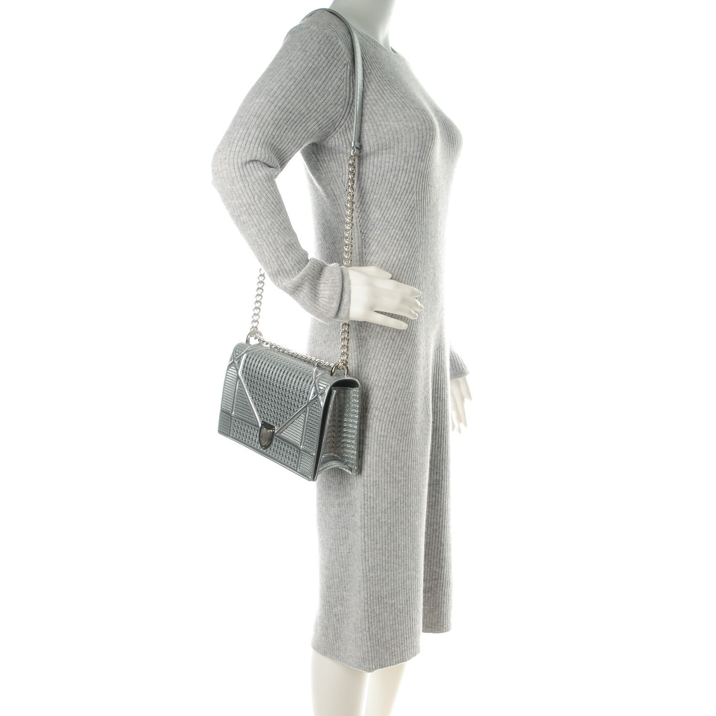 Metallic Patent Micro-Cannage Medium Diorama Flap Bag Silver