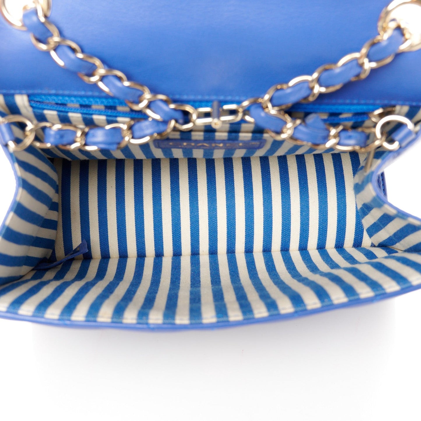 Calfskin Quilted Chevron Small Single Flap Blue